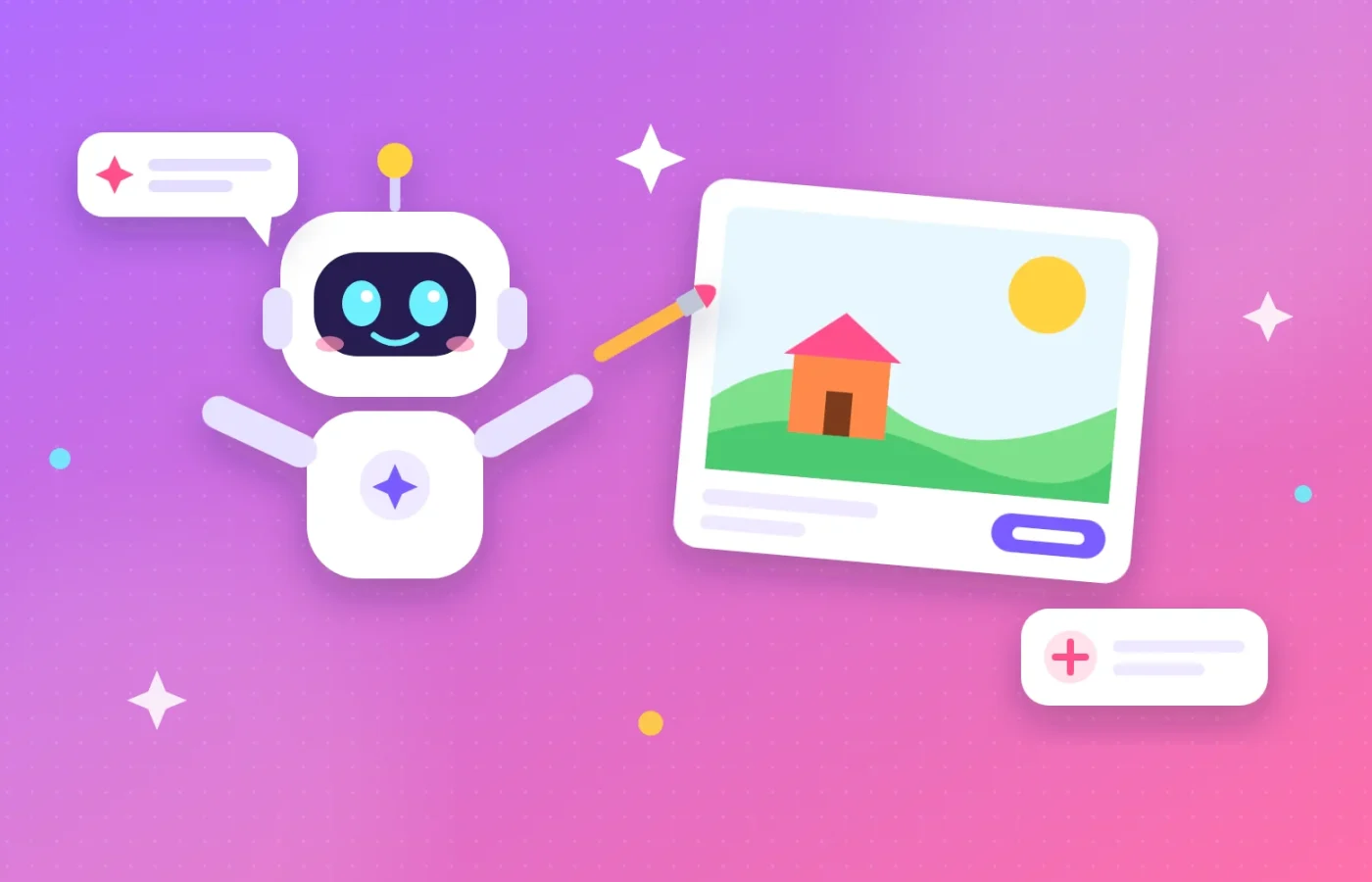 Ilustración de un robot amigable pintando un dibujo
